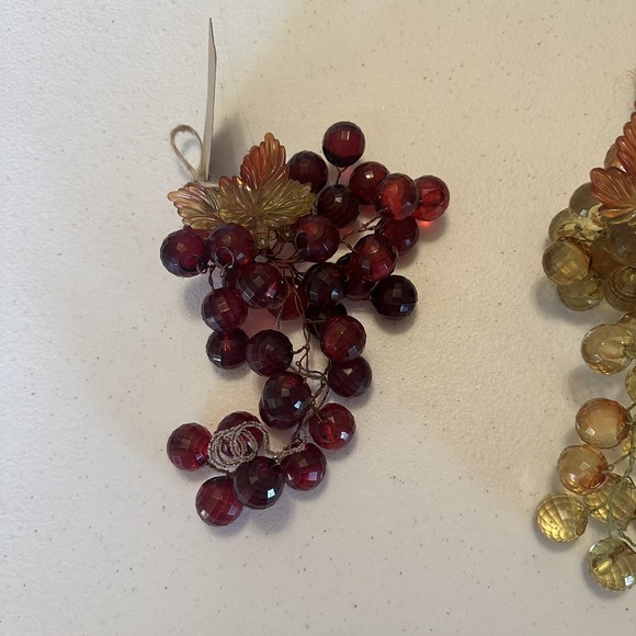Set/3 Red & Yellow, Plastic Lucite Faceted Jeweled Grape‎ Clusters Leaves - Picture 6 of 8